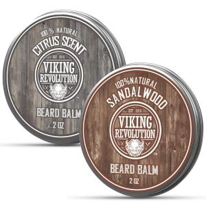 Viking Revolution Cedar & Pine Beard Balm – Butter with Argan Oil, Softener & Moisturizer for Men – Wax for Beards (2oz, 1 Pack)(Citrus and Sandalwood Scents)
