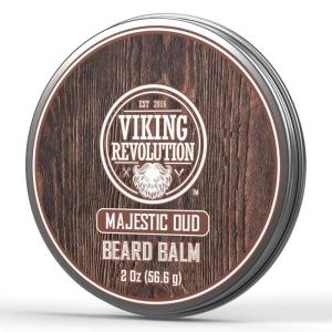 Viking Revolution Cedar & Pine Beard Balm – Butter with Argan Oil, Softener & Moisturizer for Men – Wax for Beards (2oz, 1 Pack)(Majestic Oud)