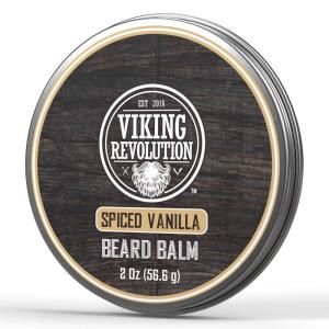 Viking Revolution Cedar & Pine Beard Balm – Butter with Argan Oil, Softener & Moisturizer for Men – Wax for Beards (2oz, 1 Pack)(Spiced Vanilla)