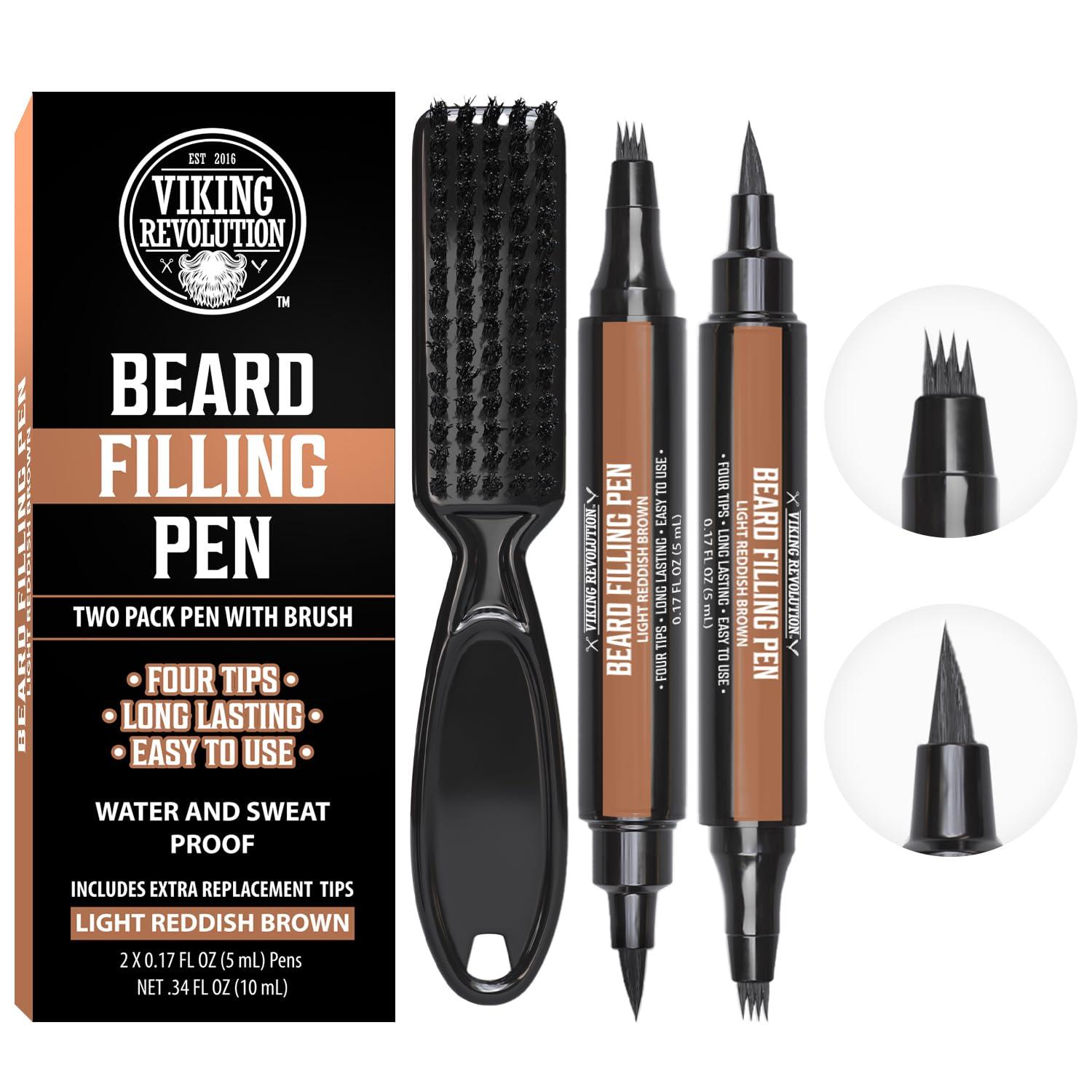 image:imageViking Revolution Beard Pen 2 Pack Black Beard Pencil Filler for Men Lapiz para Barba de Hombre Beard Filler for Men Waterproof Beard Filling Pen Kit Long Lasting Beard Filler Pen with BrushReddish Brown