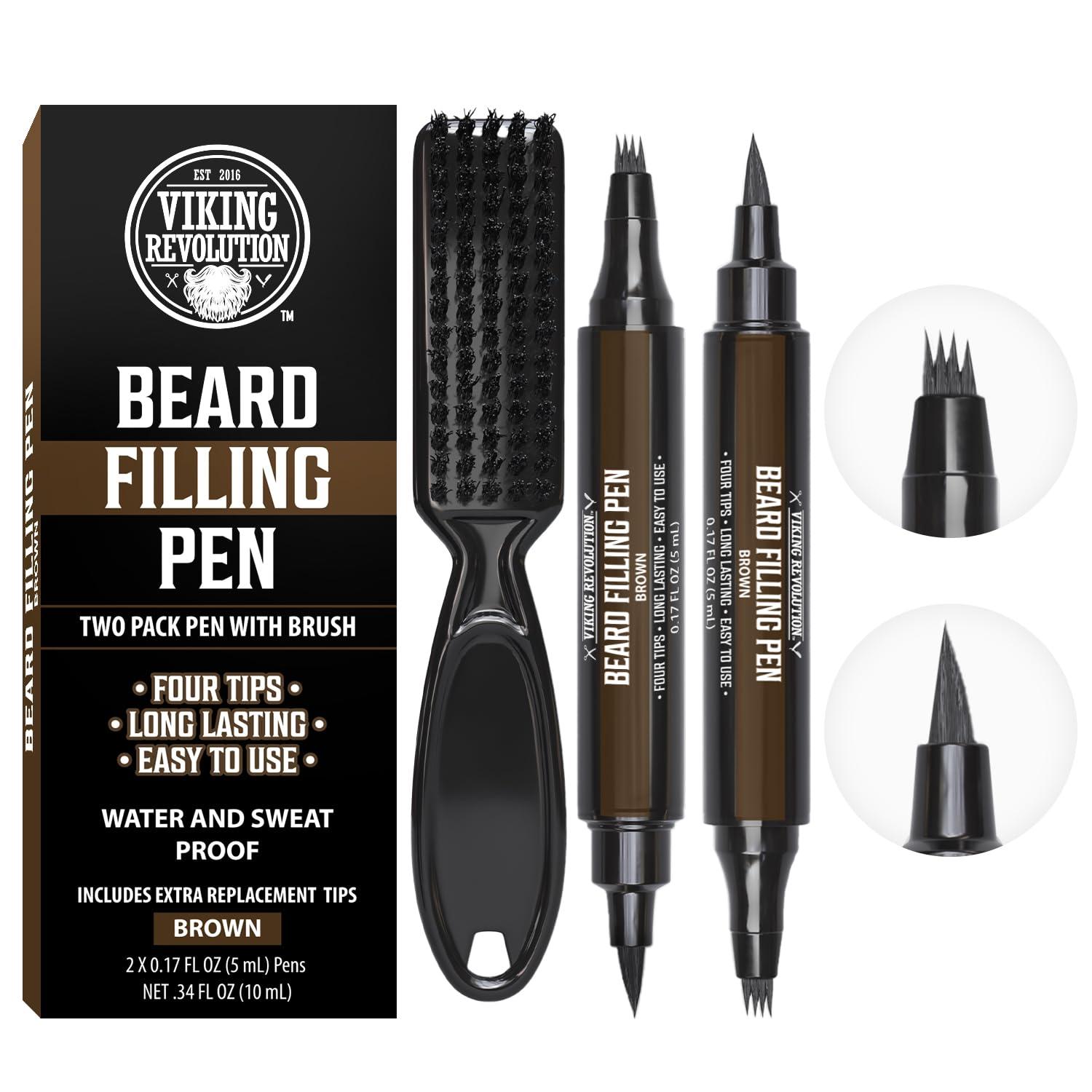 image:imageViking Revolution Beard Pen 2 Pack Black Beard Pencil Filler for Men Lapiz para Barba de Hombre Beard Filler for Men Waterproof Beard Filling Pen Kit Long Lasting Beard Filler Pen with BrushBrown