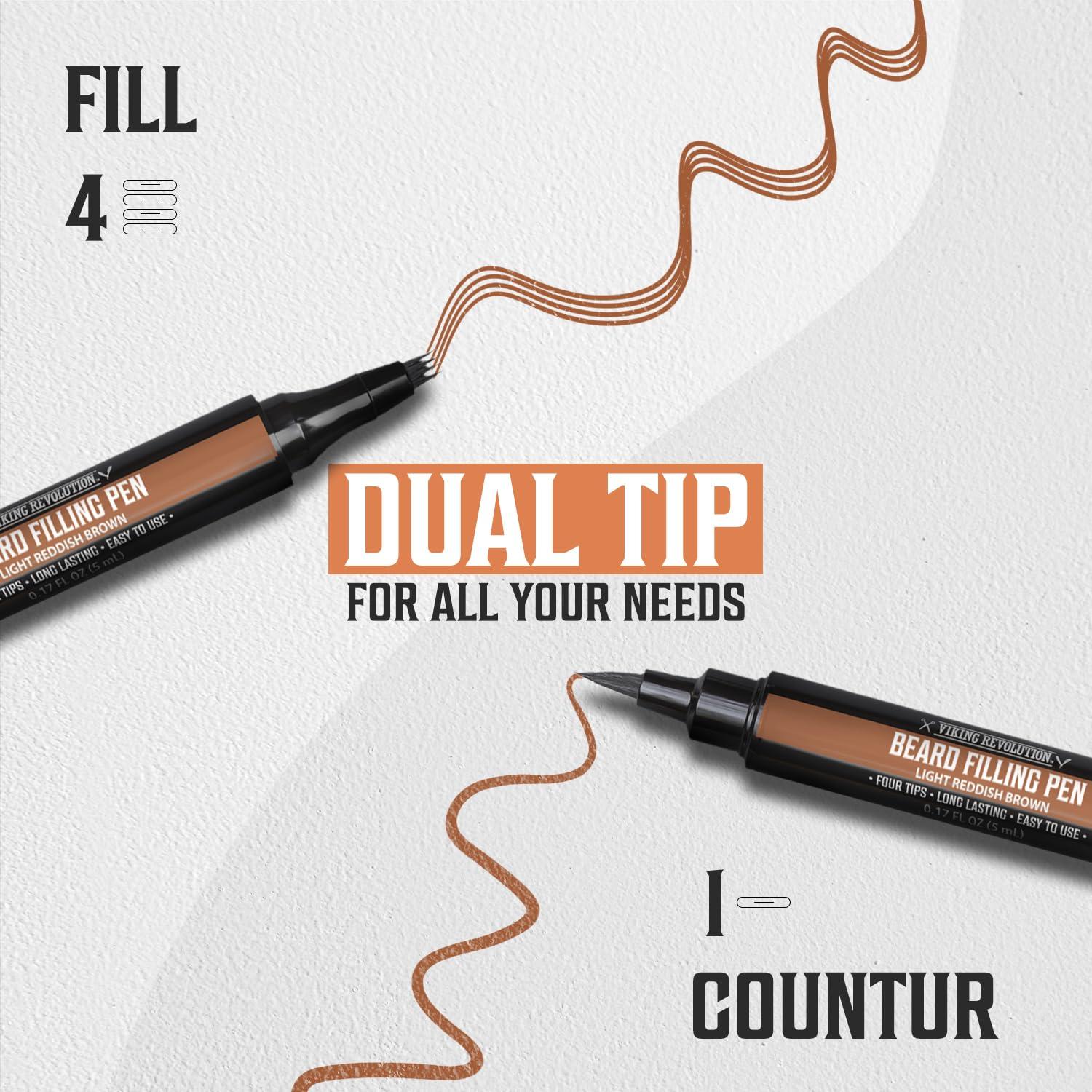 image:imageViking Revolution Beard Pen 2 Pack Black Beard Pencil Filler for Men Lapiz para Barba de Hombre Beard Filler for Men Waterproof Beard Filling Pen Kit Long Lasting Beard Filler Pen with BrushReddish Brown