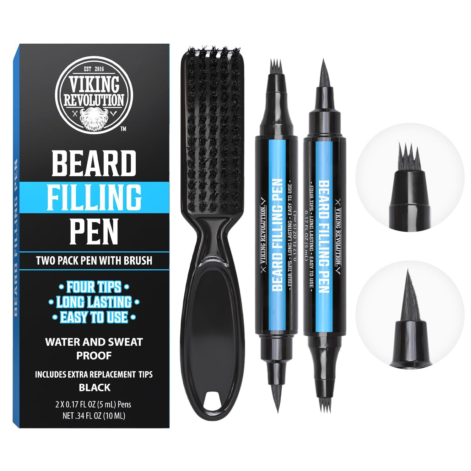 image:imageViking Revolution Beard Pen 2 Pack Black Beard Pencil Filler for Men Lapiz para Barba de Hombre Beard Filler for Men Waterproof Beard Filling Pen Kit Long Lasting Beard Filler Pen with BrushBlack