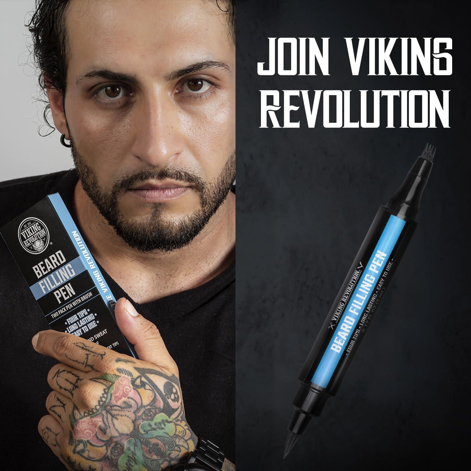 image:imageViking Revolution Beard Pen 2 Pack Black Beard Pencil Filler for Men Lapiz para Barba de Hombre Beard Filler for Men Waterproof Beard Filling Pen Kit Long Lasting Beard Filler Pen with BrushBlack