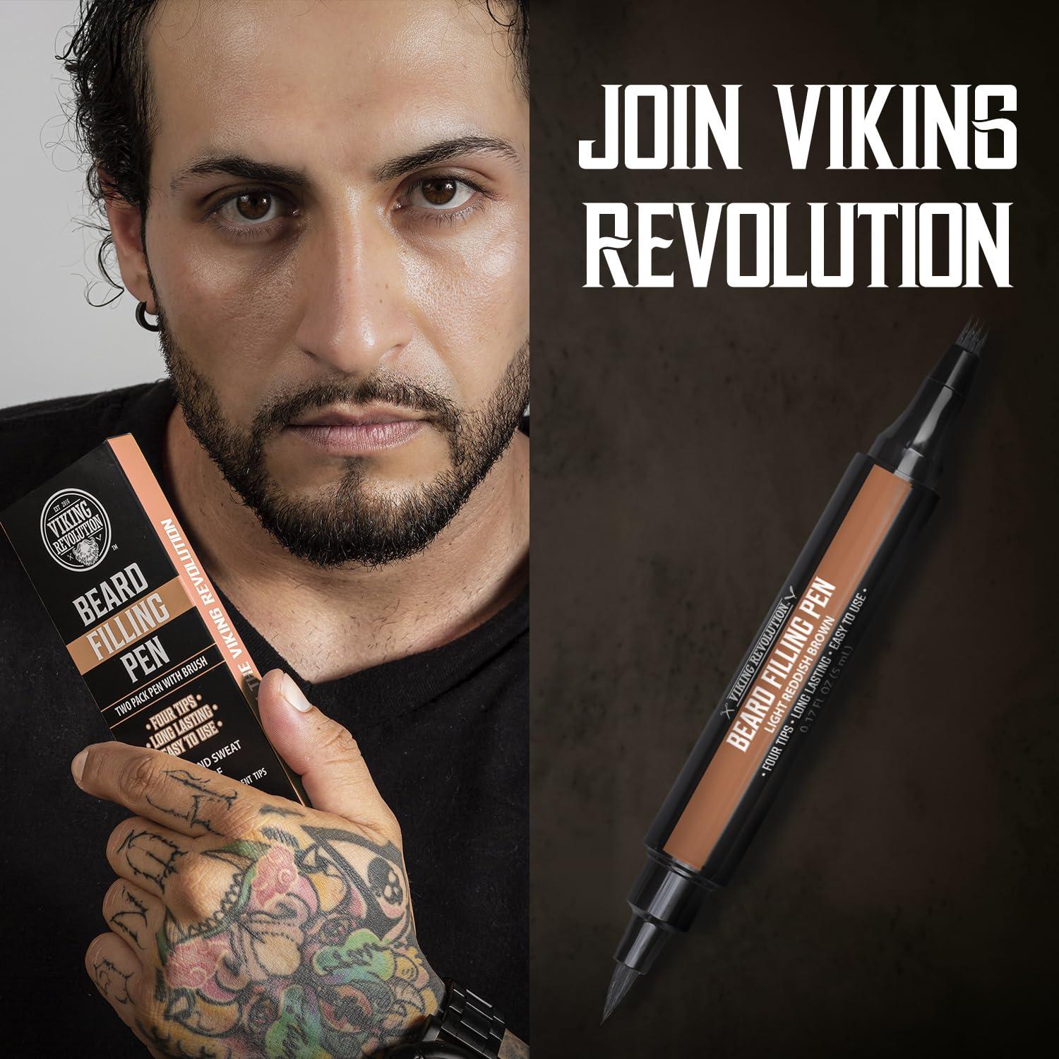 image:imageViking Revolution Beard Pen 2 Pack Black Beard Pencil Filler for Men Lapiz para Barba de Hombre Beard Filler for Men Waterproof Beard Filling Pen Kit Long Lasting Beard Filler Pen with BrushReddish Brown