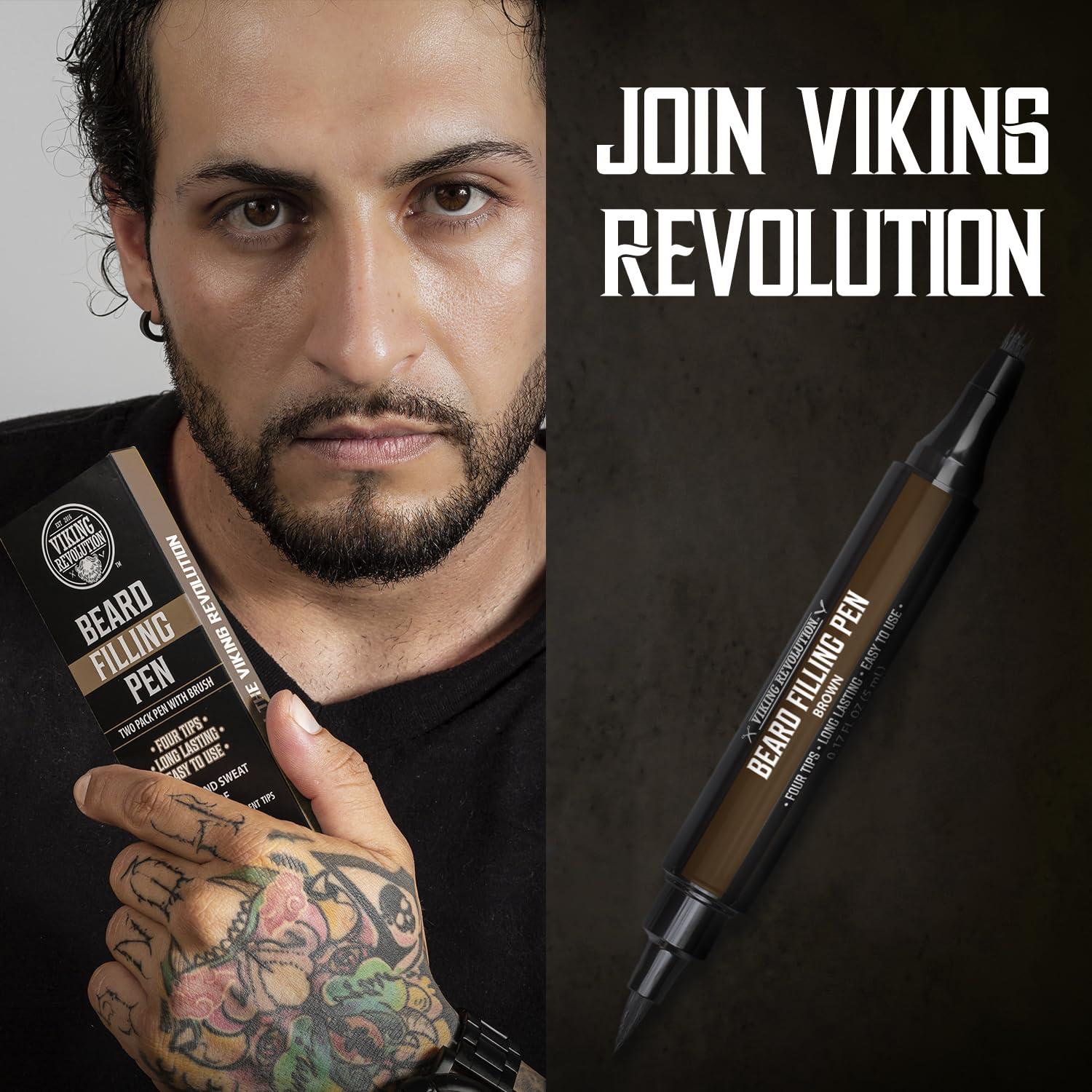 image:imageViking Revolution Beard Pen 2 Pack Black Beard Pencil Filler for Men Lapiz para Barba de Hombre Beard Filler for Men Waterproof Beard Filling Pen Kit Long Lasting Beard Filler Pen with BrushBrown