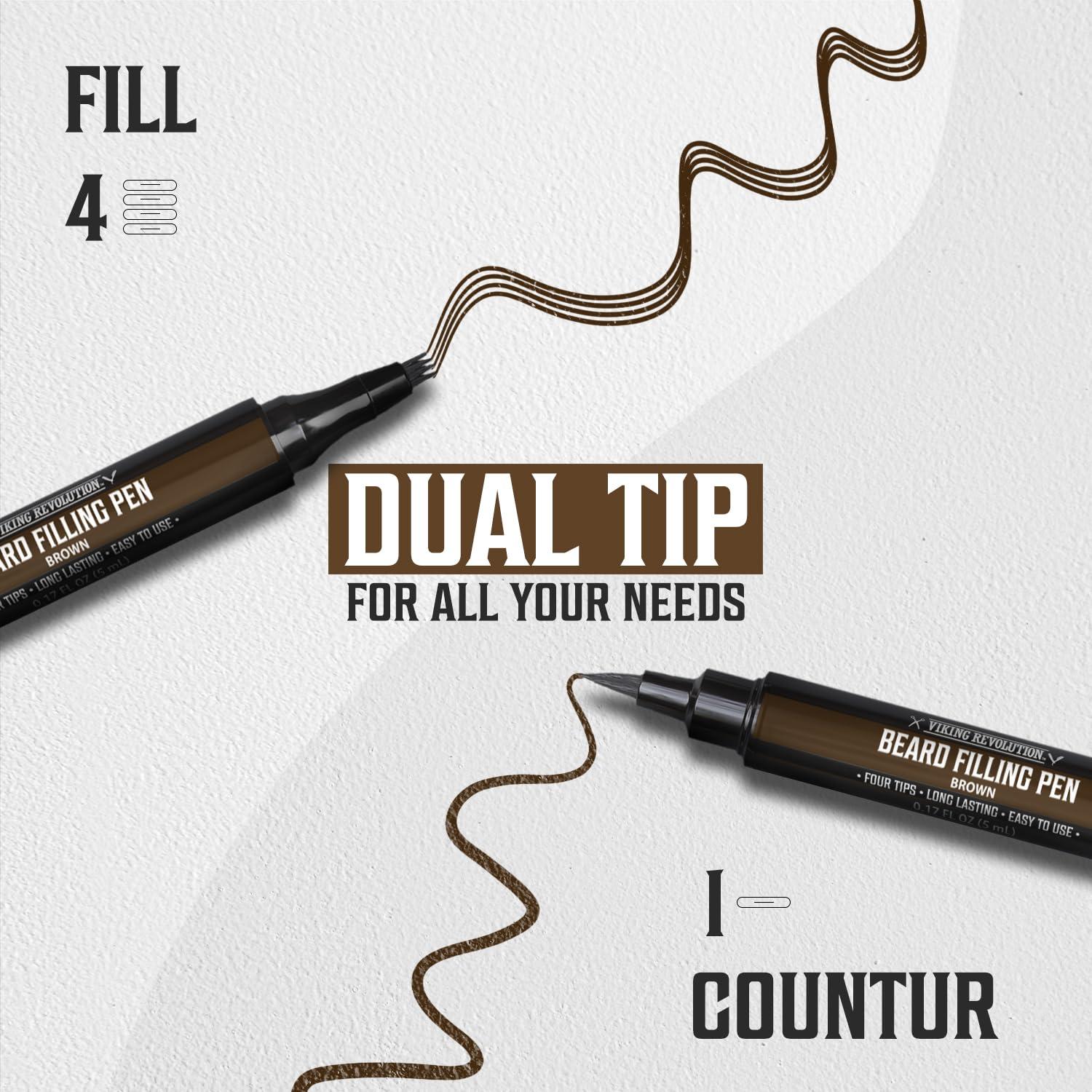 image:imageViking Revolution Beard Pen 2 Pack Black Beard Pencil Filler for Men Lapiz para Barba de Hombre Beard Filler for Men Waterproof Beard Filling Pen Kit Long Lasting Beard Filler Pen with BrushBrown