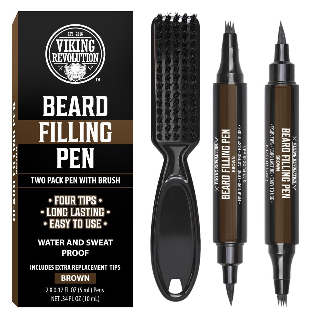image:imageViking Revolution Beard Pen 2 Pack Black Beard Pencil Filler for Men Lapiz para Barba de Hombre Beard Filler for Men Waterproof Beard Filling Pen Kit Long Lasting Beard Filler Pen with BrushBrown