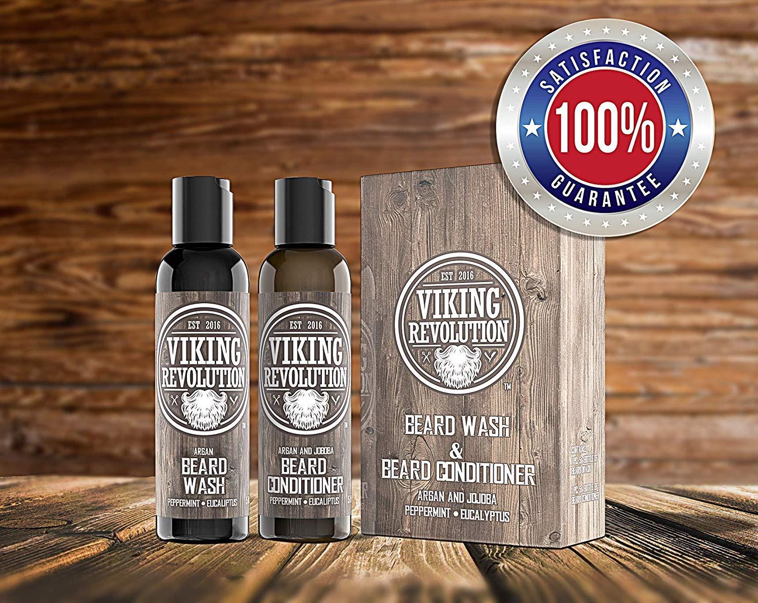 image:imageViking Revolution Beard Care Set with Argan amp Jojoba Oils Softens Smooths amp Nourishes Facial Hair Growth Peppermint and Eucalyptus Scented Wash amp Conditioner 5 oz10 Fl Oz Pack of 2