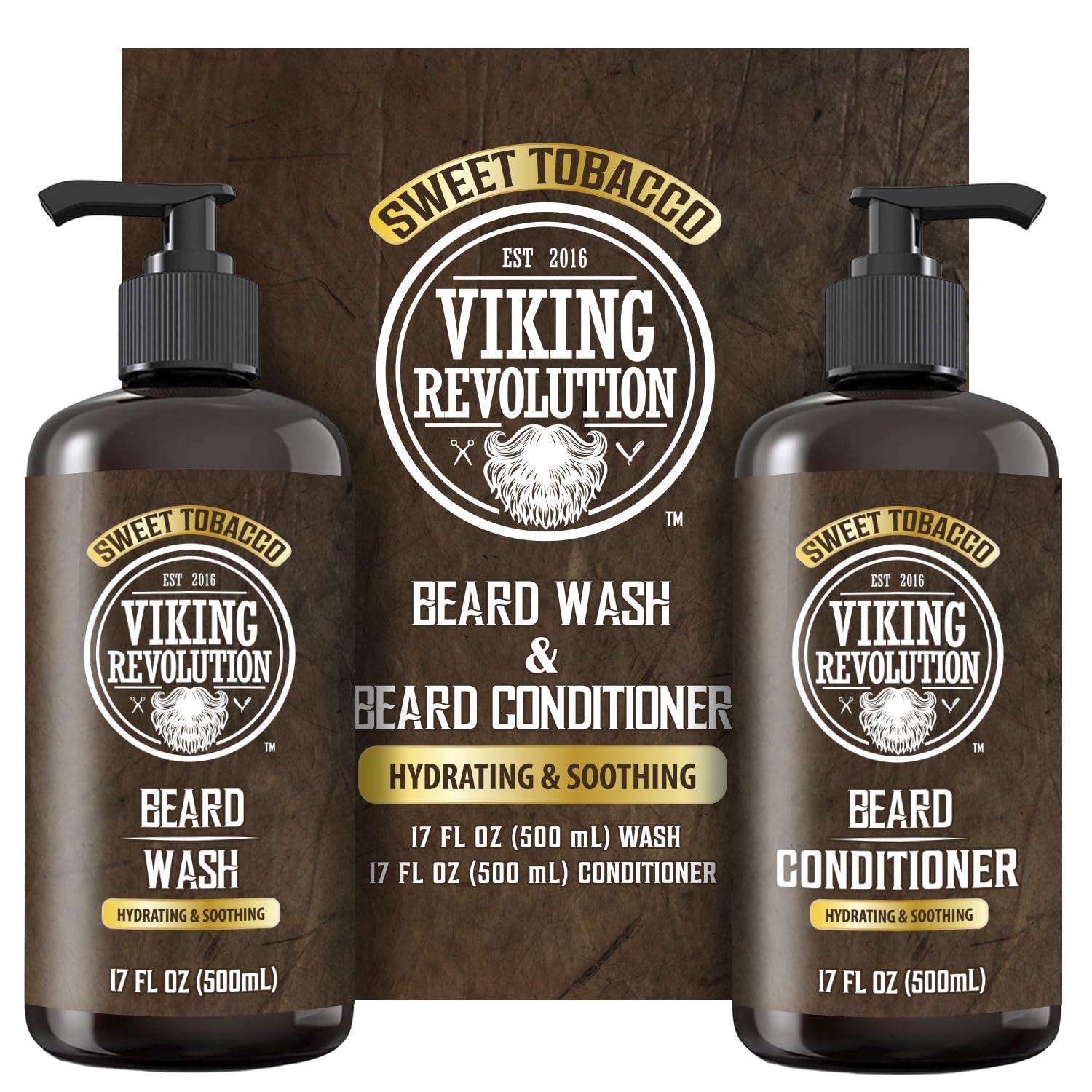 image:imageViking Revolution Beard Wash and Beard Conditioner for Men with Argan Oil and Jojoba Oil Beard Softener and Strengthener Beard Care Beard Shampoo and Conditioner with Beard Oil 17oz Sweet TobaccoBeard Wash and Conditioner