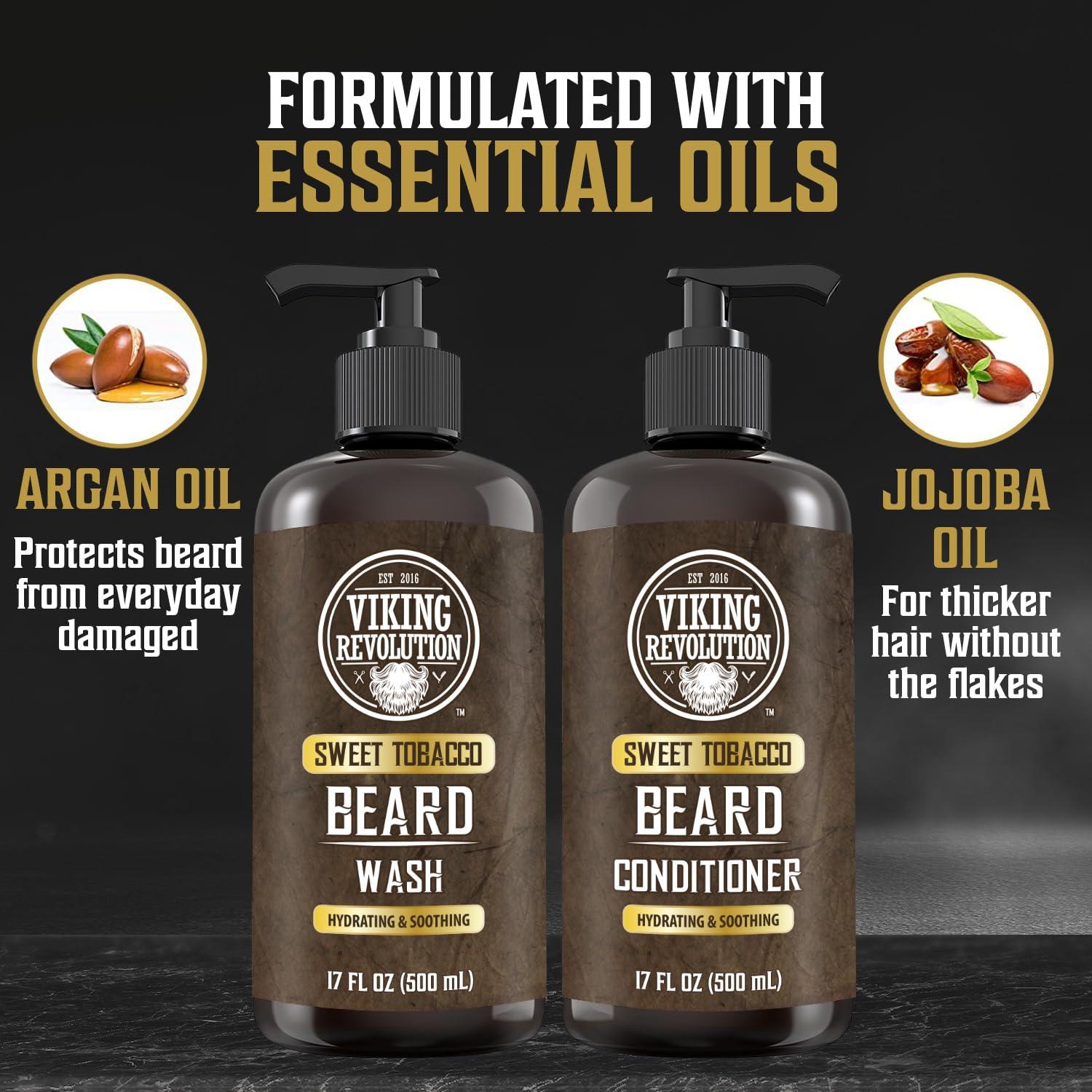 image:imageViking Revolution Beard Wash and Beard Conditioner for Men with Argan Oil and Jojoba Oil Beard Softener and Strengthener Beard Care Beard Shampoo and Conditioner with Beard Oil 17oz Sweet TobaccoBeard Wash and Conditioner
