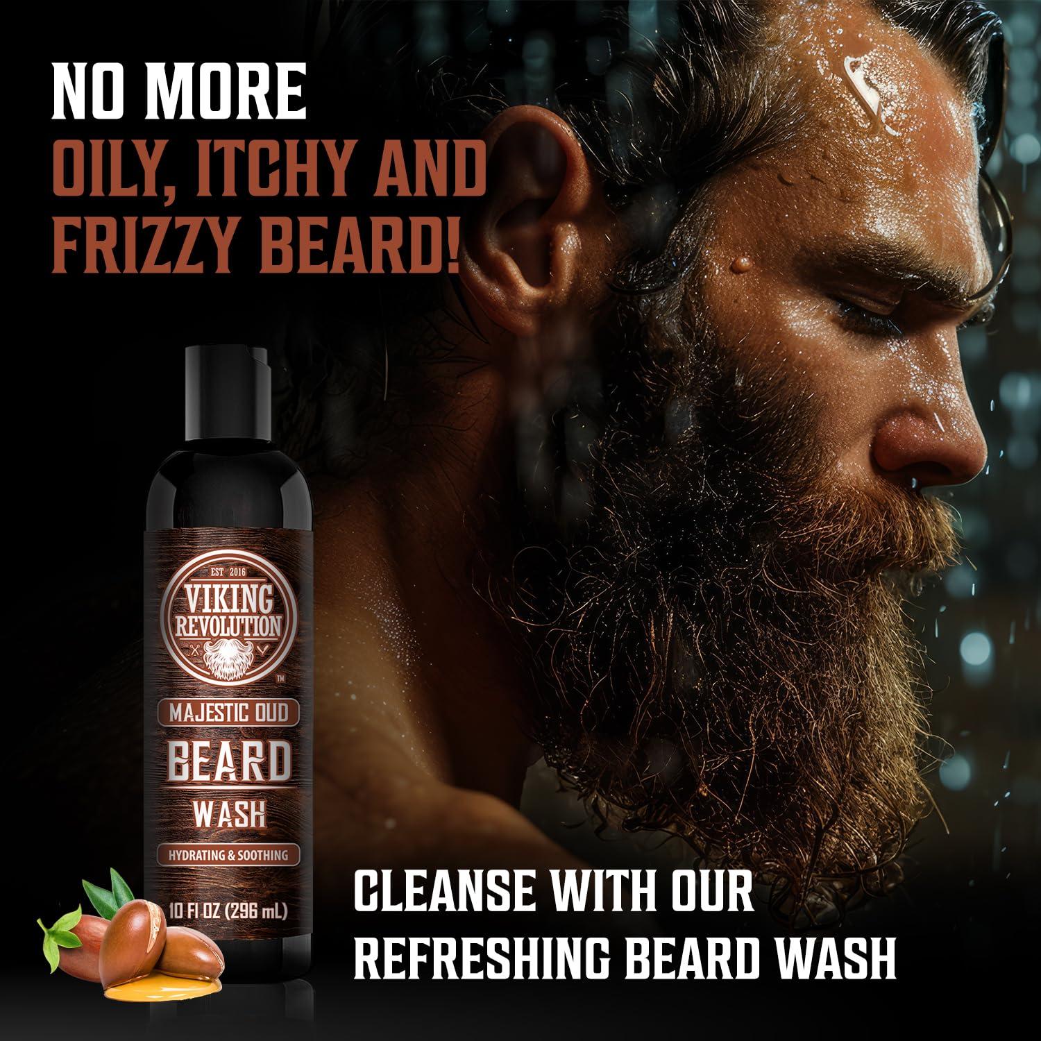 image:imageViking Revolution Beard Wash and Beard Conditioner for Men with Argan Oil and Jojoba Oil Beard Softener and Strengthener Beard Care Beard Shampoo and Conditioner with Beard Oil 5oz Majestic OudBeard Wash and Conditioner Set