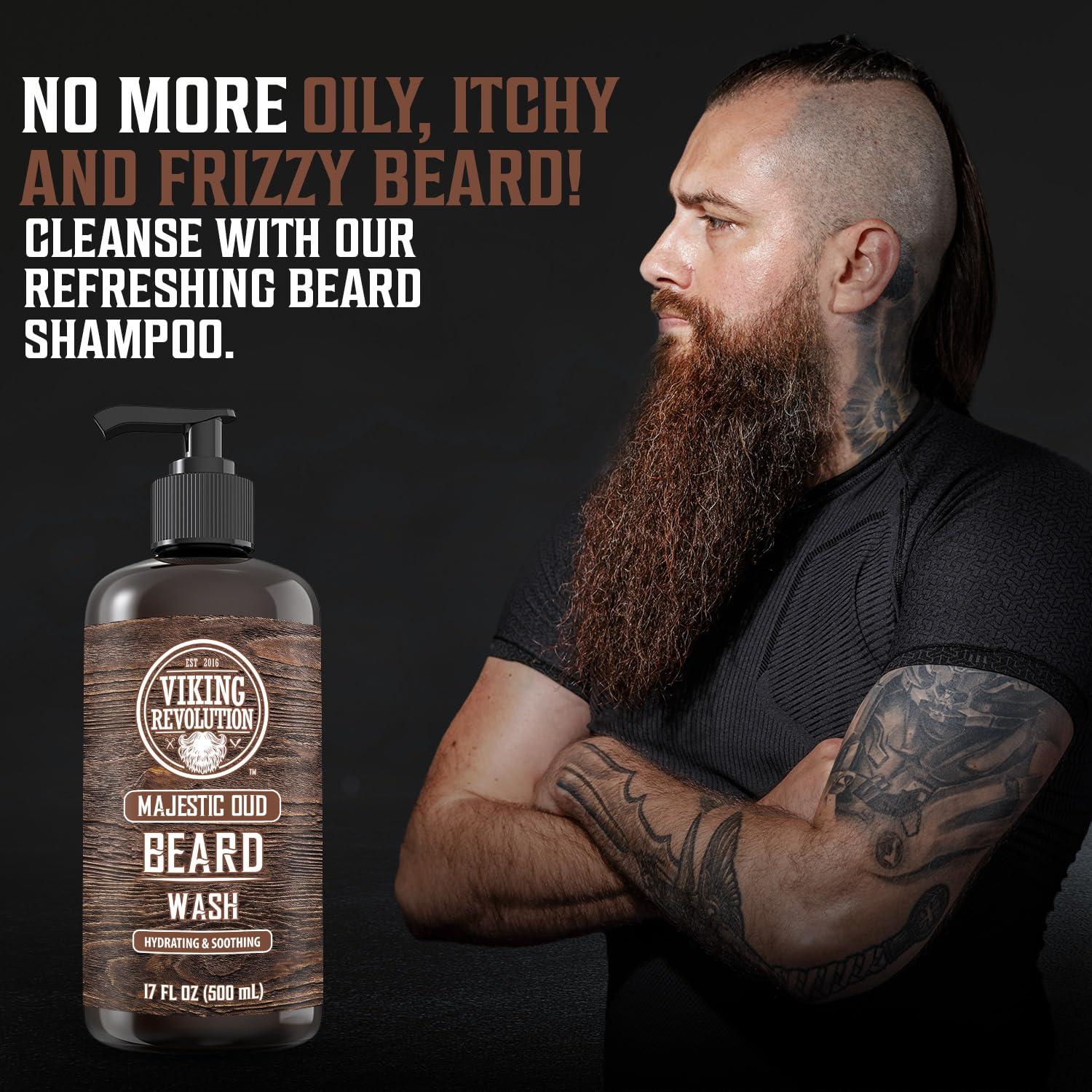 image:imageViking Revolution Beard Wash and Beard Conditioner for Men with Argan Oil and Jojoba Oil Beard Softener and Strengthener Beard Care Beard Shampoo and Conditioner with Beard Oil 5oz Majestic OudBeard Wash and Conditioner Set
