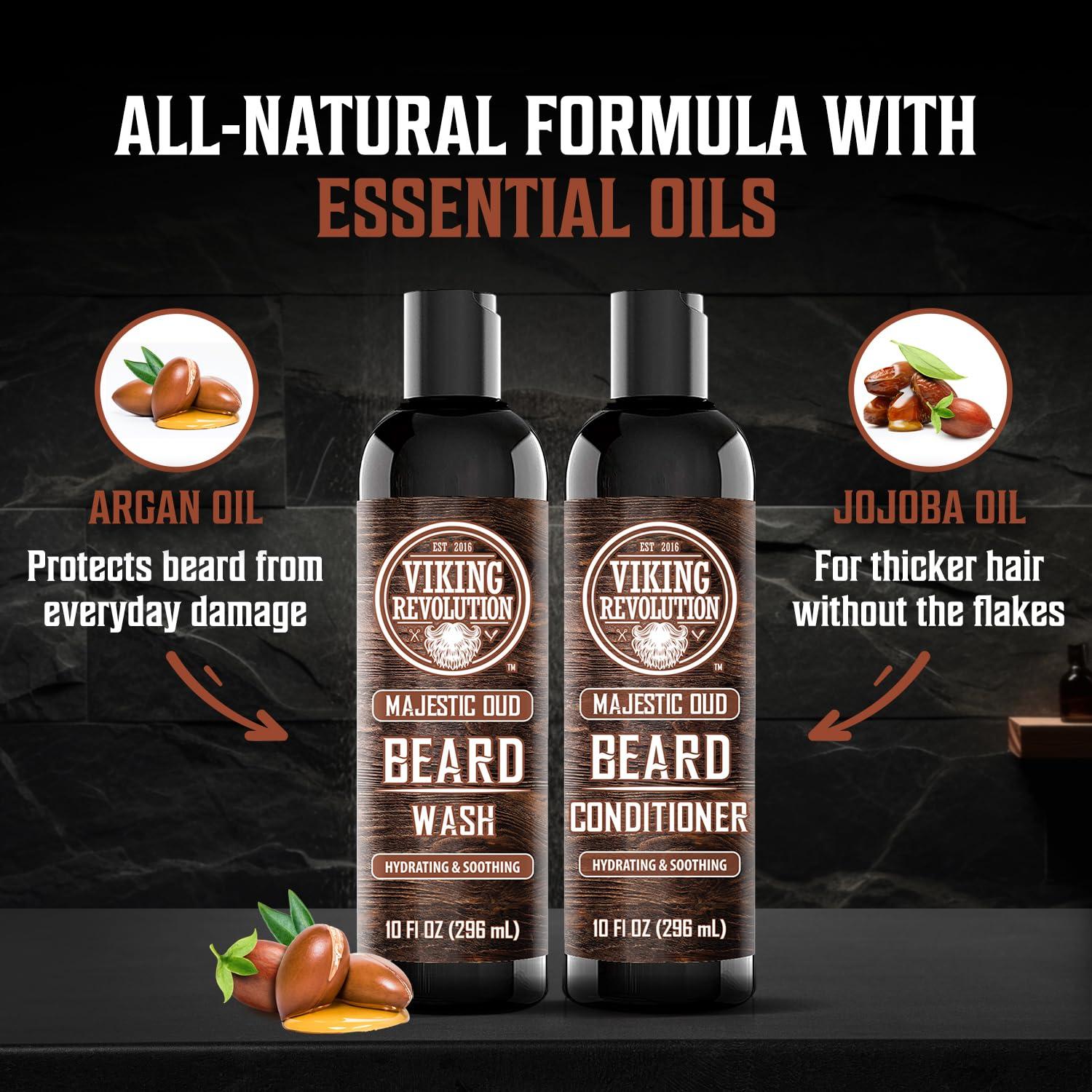 image:imageViking Revolution Beard Wash and Beard Conditioner for Men with Argan Oil and Jojoba Oil Beard Softener and Strengthener Beard Care Beard Shampoo and Conditioner with Beard Oil 5oz Majestic OudBeard Wash and Conditioner Set