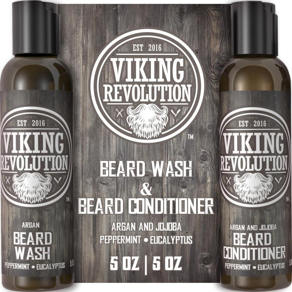 image:imageViking Revolution Beard Care Set with Argan amp Jojoba Oils Softens Smooths amp Nourishes Facial Hair Growth Peppermint and Eucalyptus Scented Wash amp Conditioner 5 oz5 Fl Oz Pack of 2