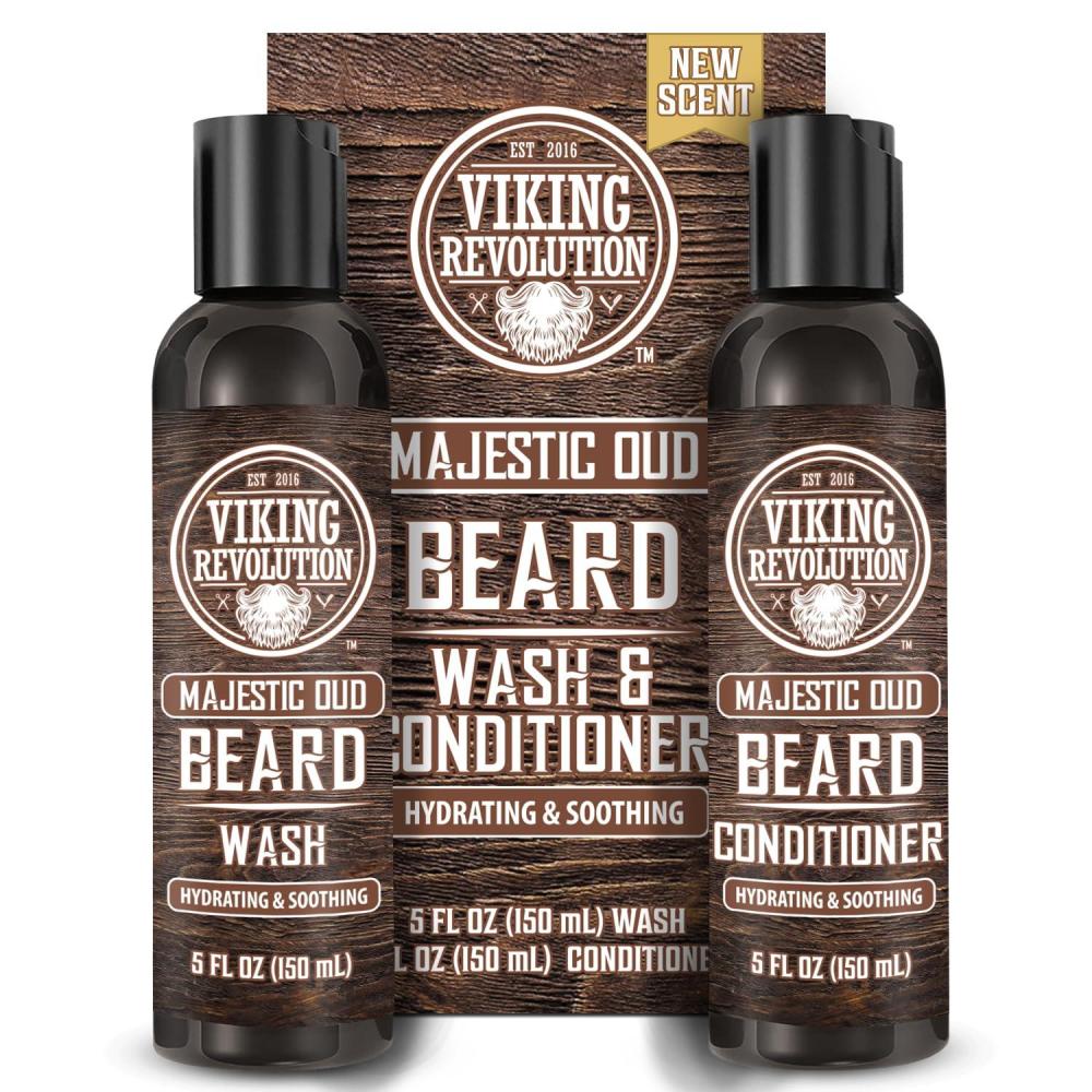 image:imageViking Revolution Beard Wash and Beard Conditioner for Men with Argan Oil and Jojoba Oil Beard Softener and Strengthener Beard Care Beard Shampoo and Conditioner with Beard Oil 5oz Majestic OudBeard Wash and Conditioner Set
