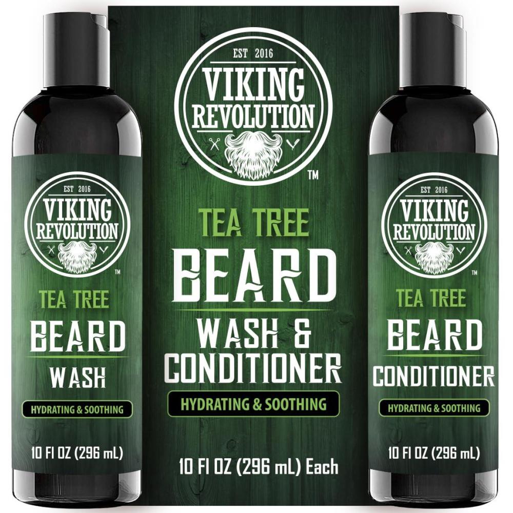 image:imageViking Revolution Tea Tree Oil Beard Wash and Beard Conditioner For Men Natural Beard Softener Set with Argan Oil Vitamin E and Ginseng Tea Tree Beard Shampoo and Conditioner Set 10 Oz