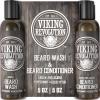Viking Revolution Beard Care Set with Argan & Jojoba Oils – Softens, Smooths & Nourishes Facial Hair Growth – Peppermint and Eucalyptus Scented Wash & Conditioner (5 oz)(5 Fl Oz (Pack of 2))