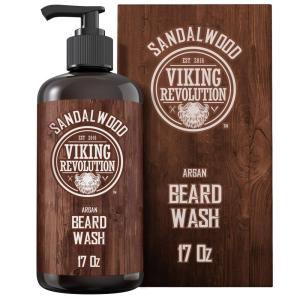 Viking Revolution Beard Wash Shampoo w/Argan & Jojoba Oils – Softens & Strengthens – Sandalwood Scent – 17 oz Shampoo(17 Fl Oz (Pack of 1))