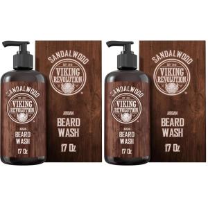 Viking Revolution Beard Wash Shampoo w/Argan & Jojoba Oils – Softens & Strengthens – Sandalwood Scent – 17 oz Shampoo(17 Fl Oz (Pack of 2))