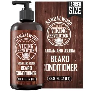Viking Revolution Sandalwood Beard Conditioner for Men with Argan Oil and Jojoba Oil – Beard Softener and Strengthener Natural Beard Conditioner – Beard Care Moisturizer with Aloe Vera (33.8 Fl oz)