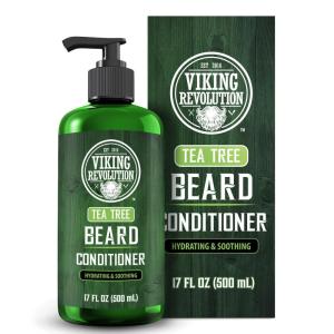 Viking Revolution Tea Tree Beard Conditioner for Men with Argan Oil and Jojoba Oil – Beard Softener and Strengthener Natural Beard Conditioner with Ginger Root Extract – Beard Care Moisturizer (17oz)