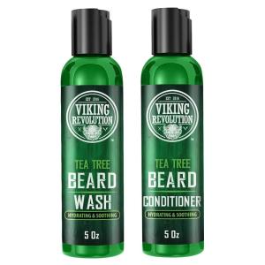 Viking Revolution Tea Tree Beard Wash and Conditioner Set for Men – Natural Beard Softener with Argan Oil, Vitamin E and Ginseng (5 Oz)