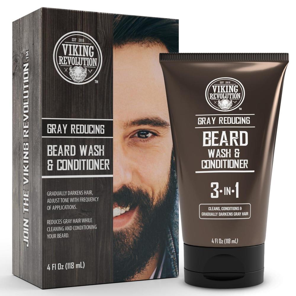 image:imageViking Revolution Mens Beard Dye Dark Brown Grey Reducing Shampoo amp Conditioner 4 Oz