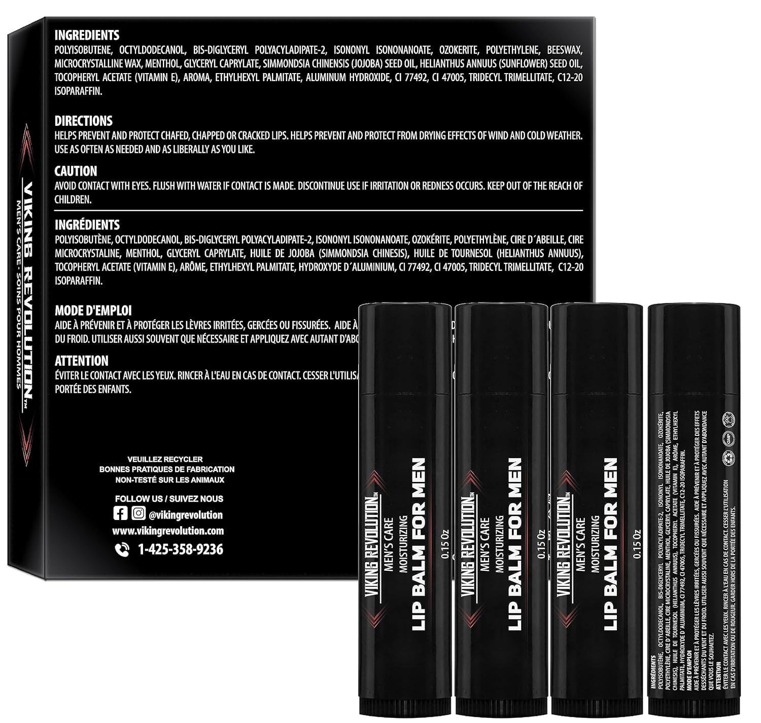 image:imageViking Revolution All Natural Lip Balm for Men Moisturizer for Dry Cracked Chapped Lips with Menthol Vitamin E Gifts for Men 4 Pack015 Ounce Pack of 4