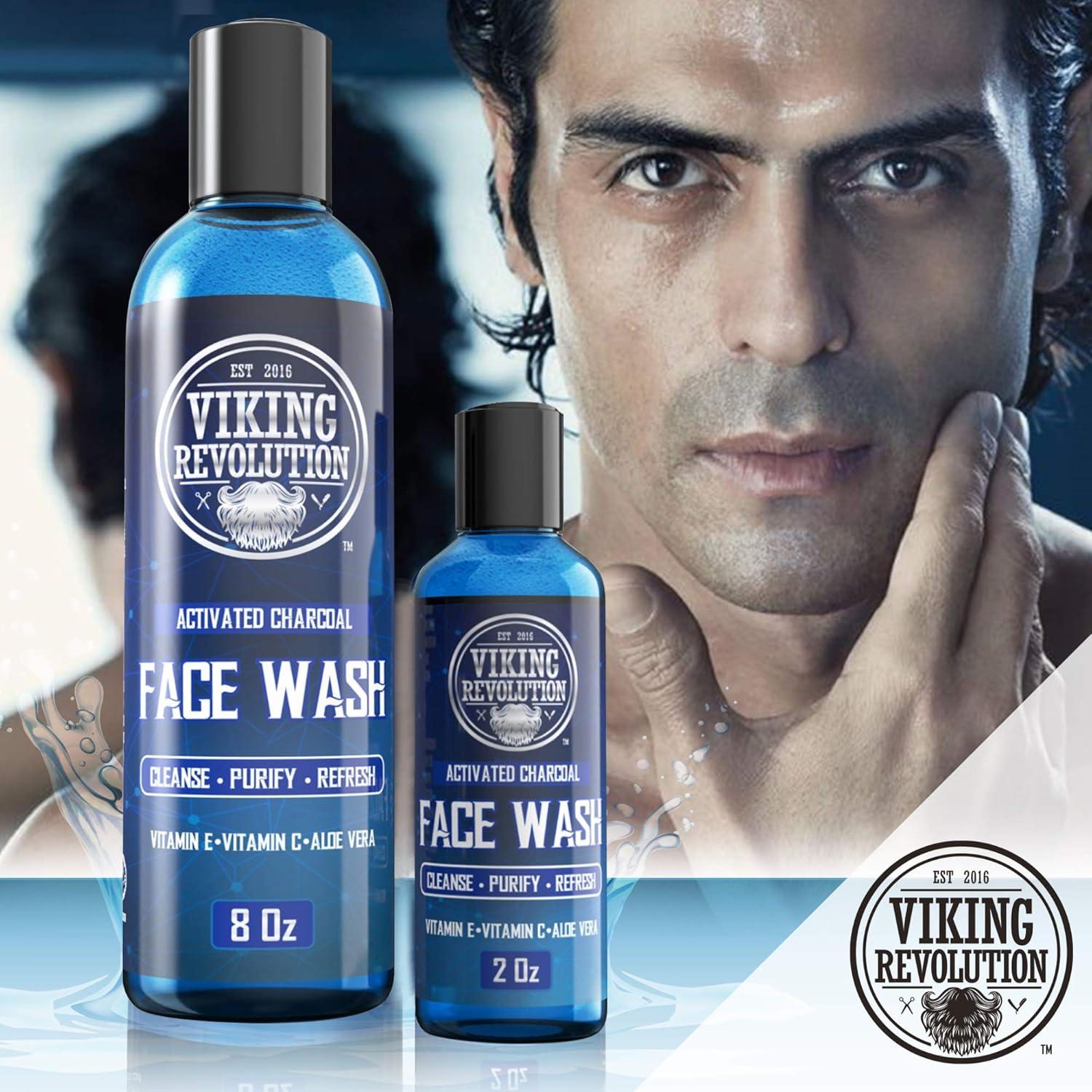 image:imageViking Revolution Charcoal Face Wash for Men Scrub Away Dirt and Toxins Skin Cleaning Agent Cleanse Purify and Refresh Daily Charcoal Facial Cleanser 8 Fl Oz plus a 2 Fl Oz 2 Piece Set