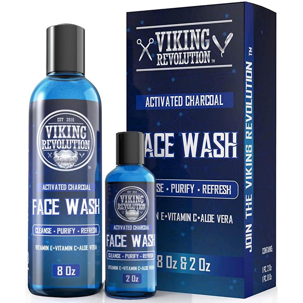 image:imageViking Revolution Charcoal Face Wash for Men Scrub Away Dirt and Toxins Skin Cleaning Agent Cleanse Purify and Refresh Daily Charcoal Facial Cleanser 8 Fl Oz plus a 2 Fl Oz 2 Piece Set