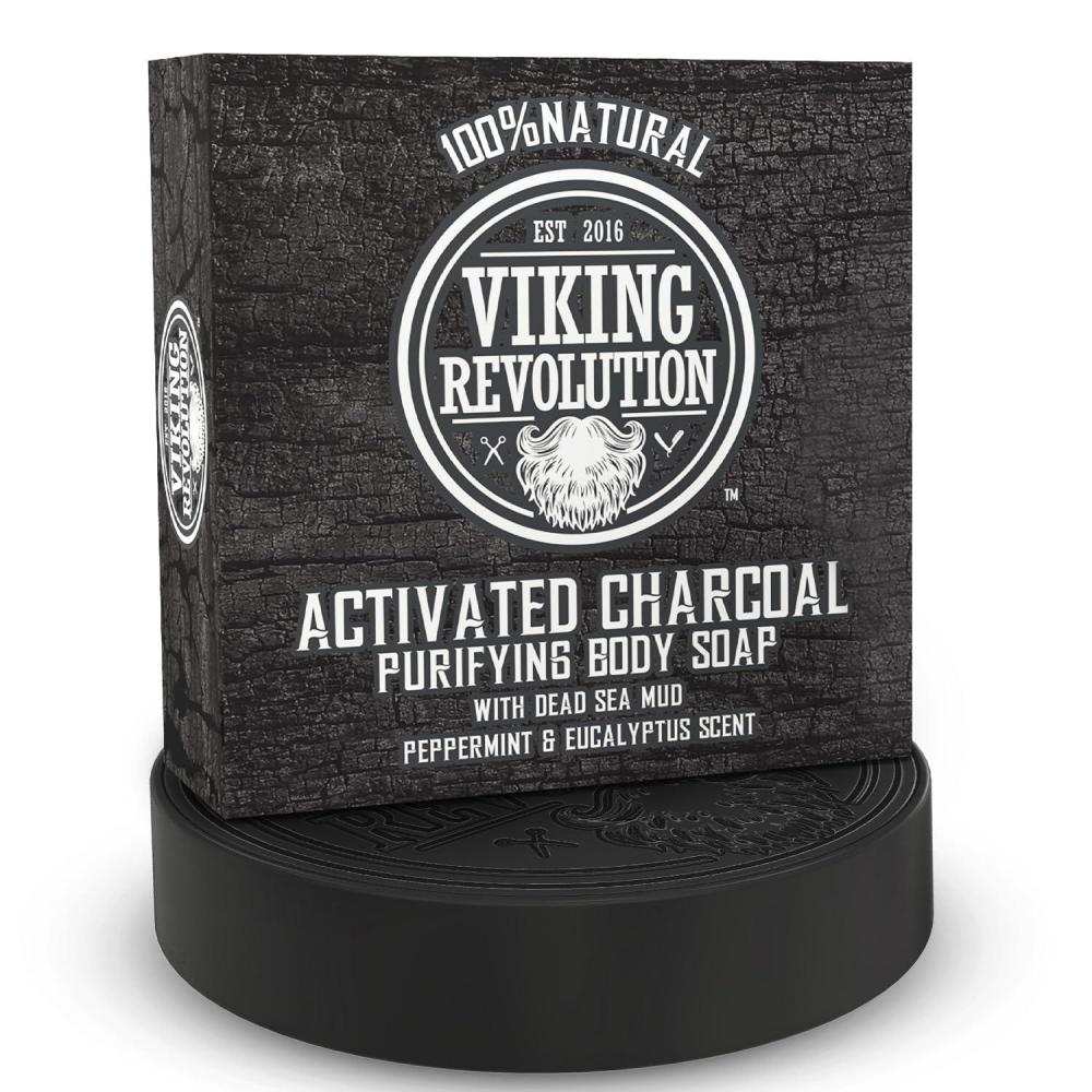 image:imageViking Revolution Skin Cleaning Agent Activated Charcoal Soap for Men wDead Sea Mud Body and Face CleanserCleansing Blackheads Peppermint amp Eucalyptus Scent 6 Oz Pack of 26 Ounce Pack of 1