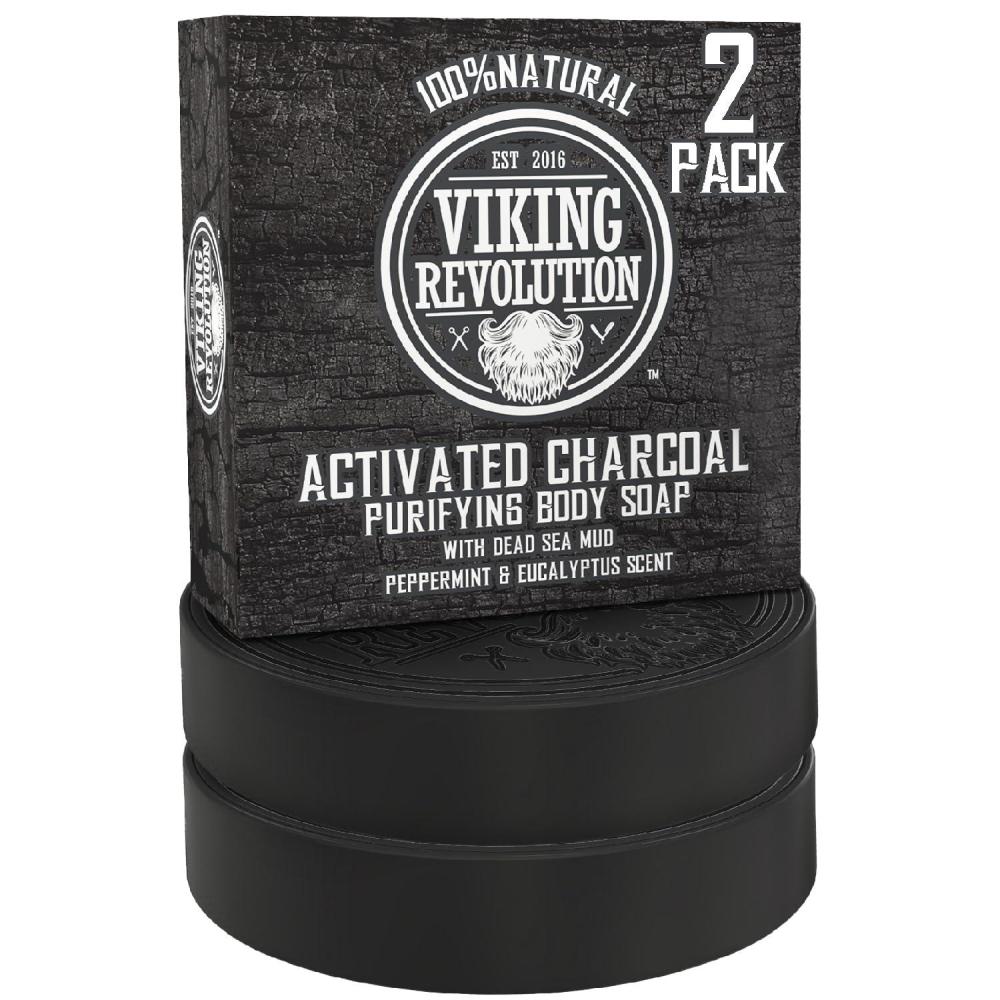 image:imageViking Revolution Skin Cleaning Agent Activated Charcoal Soap for Men wDead Sea Mud Body and Face CleanserCleansing Blackheads Peppermint amp Eucalyptus Scent 6 Oz Pack of 26 Ounce Pack of 2