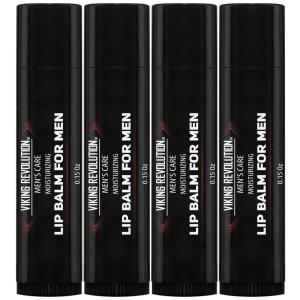 Viking Revolution All Natural Lip Balm for Men – Moisturizer for Dry, Cracked, Chapped Lips with Menthol, Vitamin E – Gifts for Men (4 Pack)(0.15 Ounce (Pack of 4))