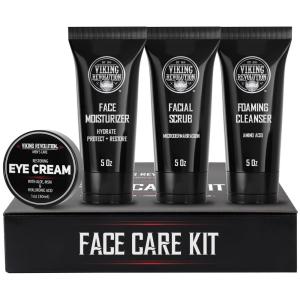 Viking Revolution Men’s Facial Skin Care Kit – Includes Rejuvenating Face Moisturizer, Microdermabrasion Facial Scrub, Foaming Cleanser (5oz Each) and Eye Cream (1oz)