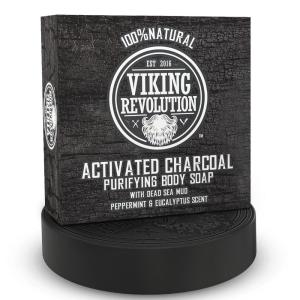 Viking Revolution Skin Cleaning Agent Activated Charcoal Soap for Men w/Dead Sea Mud, Body and Face, Cleanser,Cleansing Blackheads – Peppermint & Eucalyptus Scent 6 Oz (Pack of 2)(6 Ounce (Pack of 1))