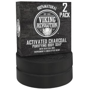 Viking Revolution Skin Cleaning Agent Activated Charcoal Soap for Men w/Dead Sea Mud, Body and Face, Cleanser,Cleansing Blackheads – Peppermint & Eucalyptus Scent 6 Oz (Pack of 2)(6 Ounce (Pack of 2))