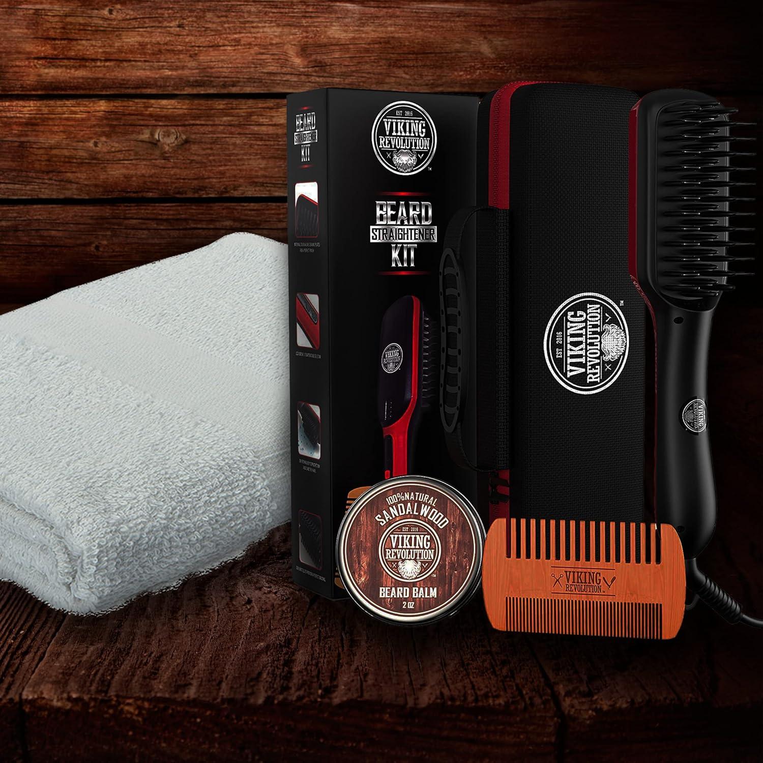 image:imageBeard Straightener Brush for Men Fast Heating Ceramic and Ionic Mens Beard Straightener Comb Heated Beard Brush Includes Wooden Beard Comb amp Beard Balm with Sandalwood Scent