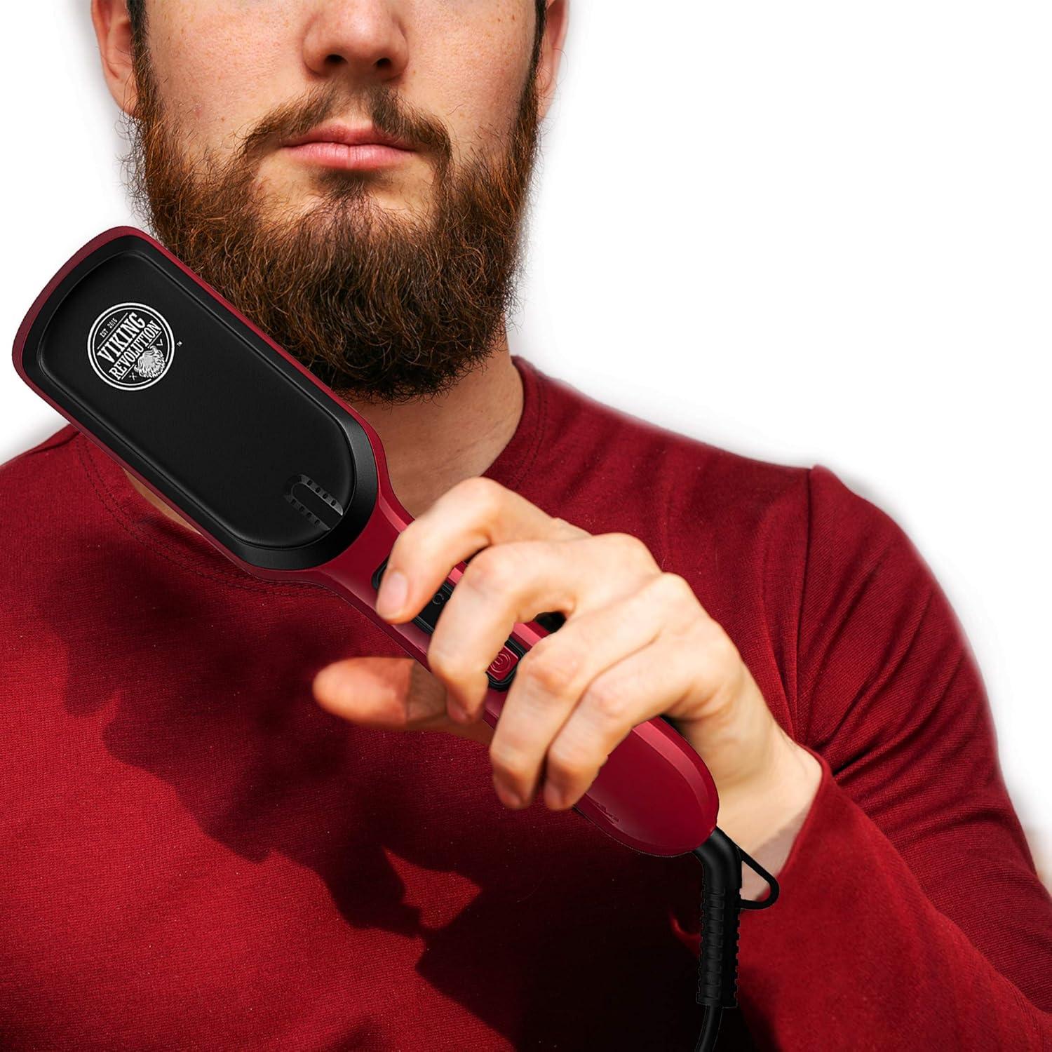 image:imageBeard Straightener Brush for Men Fast Heating Ceramic and Ionic Mens Beard Straightener Comb Heated Beard Brush Includes Wooden Beard Comb amp Beard Balm with Sandalwood Scent