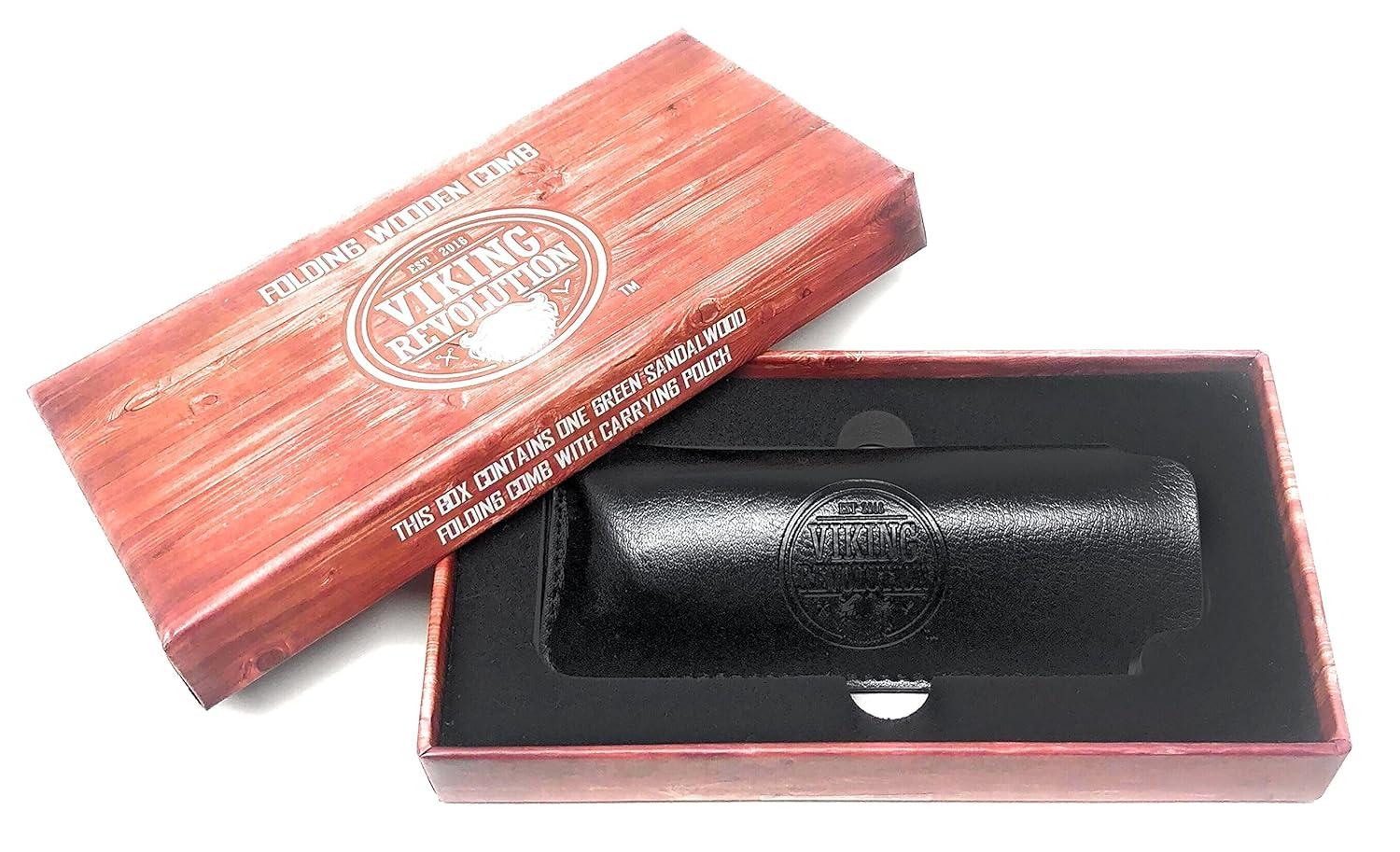 image:imageFolding Beard Comb wCarrying Pouch for Men All Natural Wooden Beard Comb wGift Box Green Sandalwood Comb for Grooming amp Combing Hair Beards and Mustaches by Viking Revolution