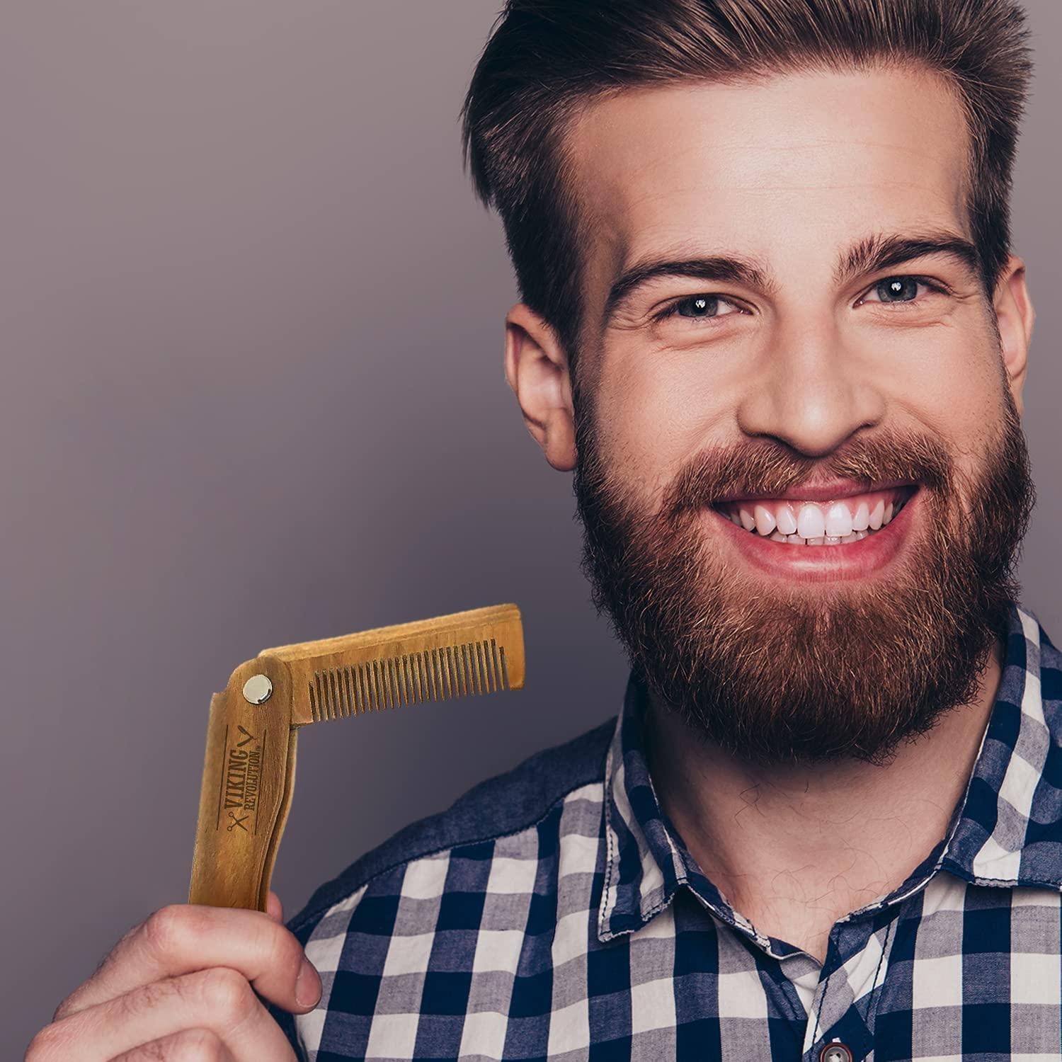 image:imageFolding Beard Comb wCarrying Pouch for Men All Natural Wooden Beard Comb wGift Box Green Sandalwood Comb for Grooming amp Combing Hair Beards and Mustaches by Viking Revolution