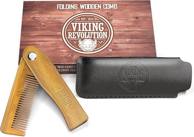image:imageFolding Beard Comb wCarrying Pouch for Men All Natural Wooden Beard Comb wGift Box Green Sandalwood Comb for Grooming amp Combing Hair Beards and Mustaches by Viking Revolution