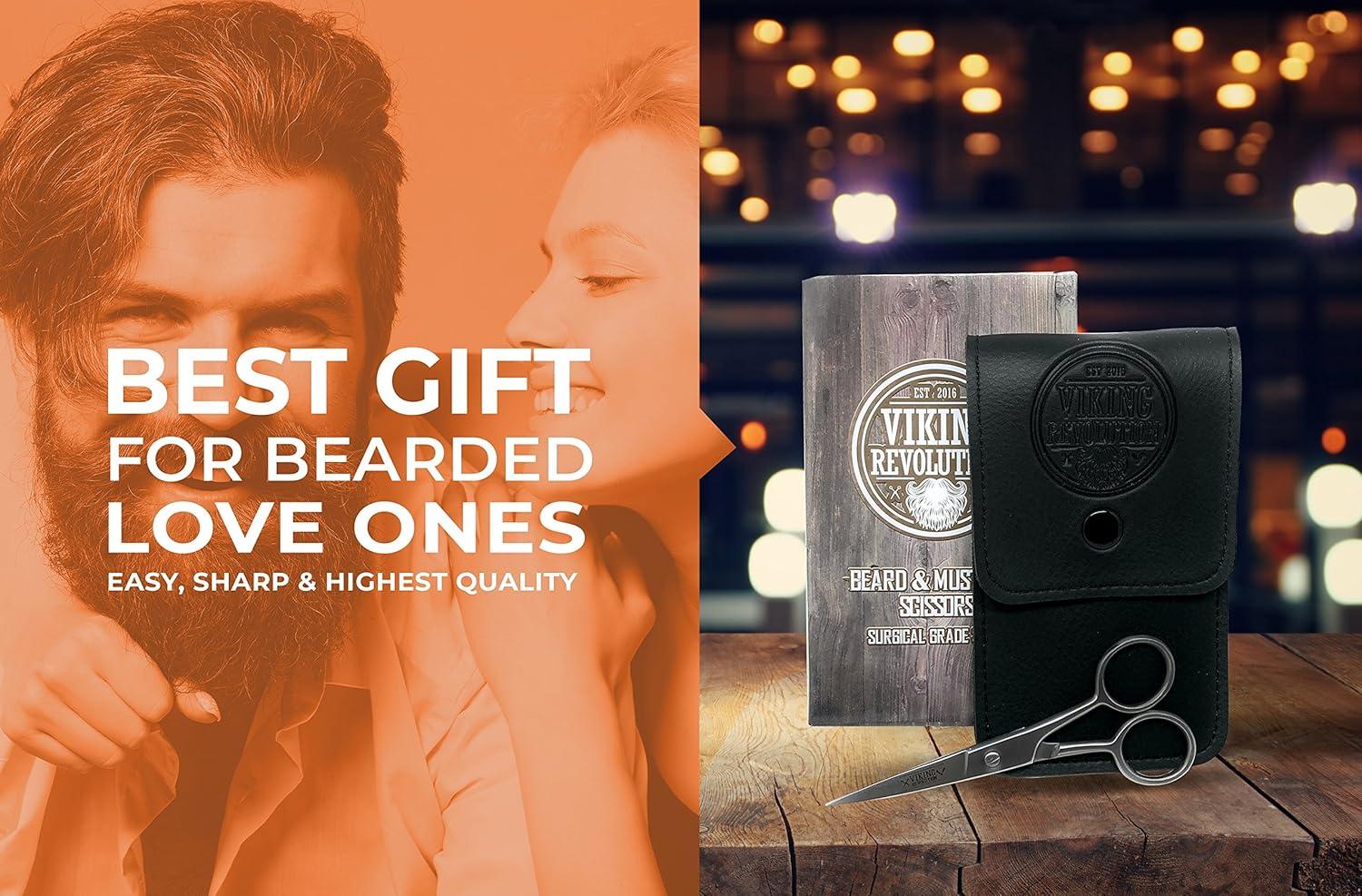 image:imageViking Revolution Beard and Mustache Scissors wComb and Synthetic Leather Case Professional Sharp Surgical Grade Steel for Trimming Grooming Cutting Mustache Beards amp Eyebrows Hair