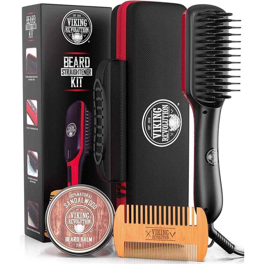 image:imageBeard Straightener Brush for Men Fast Heating Ceramic and Ionic Mens Beard Straightener Comb Heated Beard Brush Includes Wooden Beard Comb amp Beard Balm with Sandalwood Scent