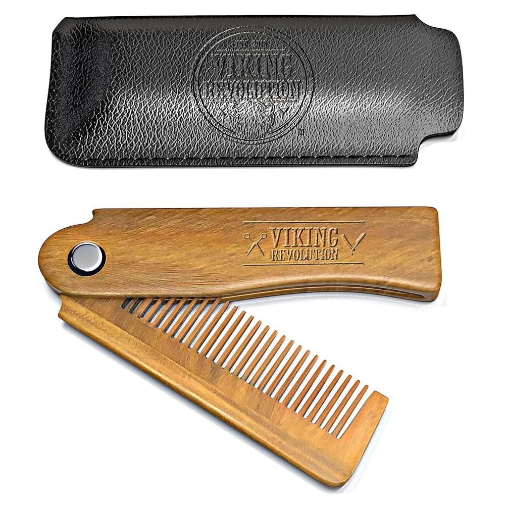 image:imageFolding Beard Comb wCarrying Pouch for Men All Natural Wooden Beard Comb wGift Box Green Sandalwood Comb for Grooming amp Combing Hair Beards and Mustaches by Viking Revolution