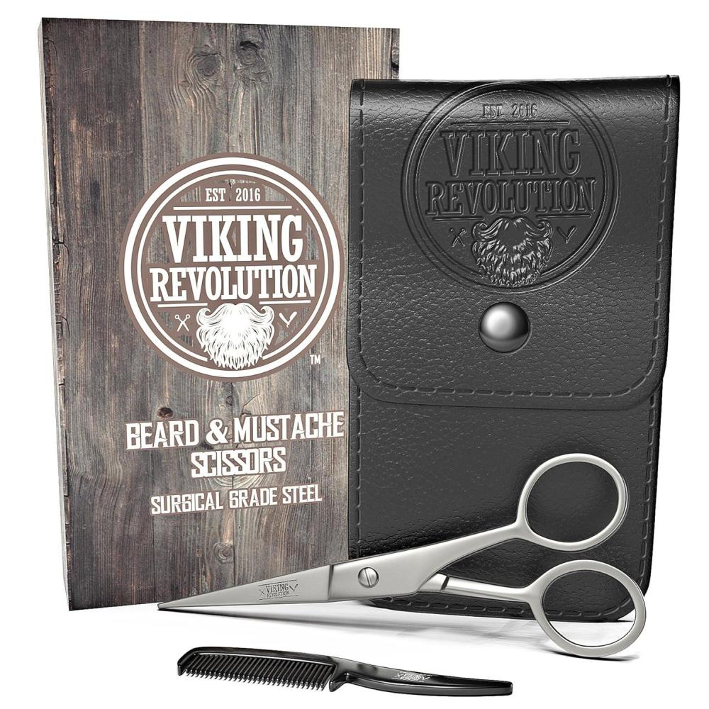 image:imageViking Revolution Beard and Mustache Scissors wComb and Synthetic Leather Case Professional Sharp Surgical Grade Steel for Trimming Grooming Cutting Mustache Beards amp Eyebrows Hair