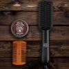 Beard Straightener Brush for Men – Fast Heating Ceramic and Ionic Mens Beard Straightener Comb – Heated Beard Brush – Includes Wooden Beard Comb & Beard Balm with Sandalwood Scent