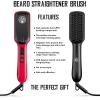 Beard Straightener Brush for Men – Fast Heating Ceramic and Ionic Mens Beard Straightener Comb – Heated Beard Brush – Includes Wooden Beard Comb & Beard Balm with Sandalwood Scent