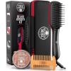 Beard Straightener Brush for Men – Fast Heating Ceramic and Ionic Mens Beard Straightener Comb – Heated Beard Brush – Includes Wooden Beard Comb & Beard Balm with Sandalwood Scent