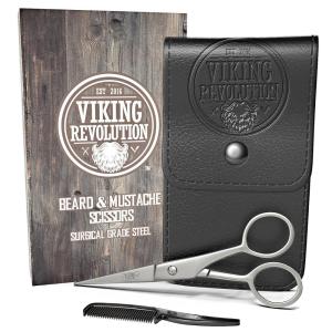 Viking Revolution – Beard and Mustache Scissors w/Comb and Synthetic Leather Case Professional Sharp Surgical Grade Steel for Trimming, Grooming, Cutting Mustache, Beards & Eyebrows Hair